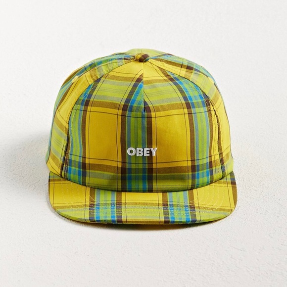Obey Men's Madras Plaid Baseball Hat Adjustable Snap Back Yellow Blue NEW - Picture 3 of 5